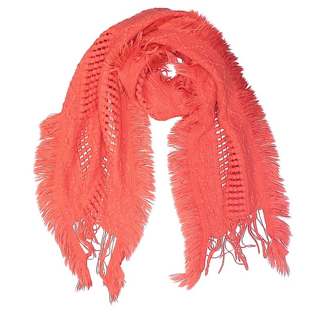 Anthropologie Pink Knitted Fringe Scarf